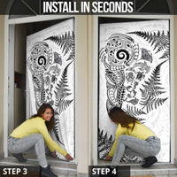 New Zealand Sea Animals Door Cover with Maori Koru Tribal Tattoo and Silver Ferns White Color LT03 - Polynesian Pride