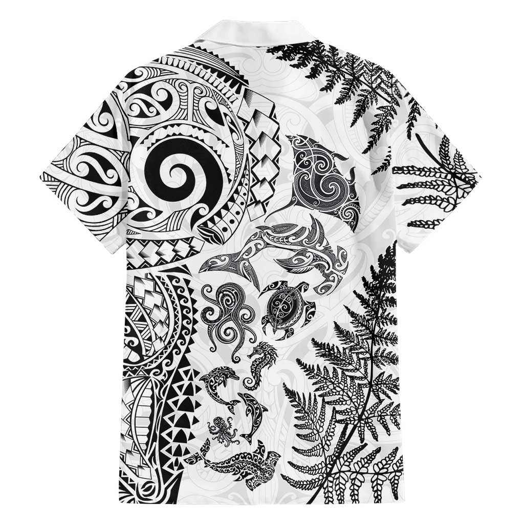 New Zealand Sea Animals Family Matching Long Sleeve Bodycon Dress and Hawaiian Shirt with Maori Koru Tribal Tattoo and Silver Ferns White Color LT03 - Polynesian Pride