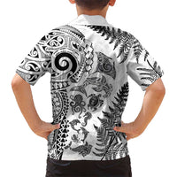 New Zealand Sea Animals Family Matching Off Shoulder Short Dress and Hawaiian Shirt with Maori Koru Tribal Tattoo and Silver Ferns White Color LT03 - Polynesian Pride