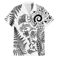 New Zealand Sea Animals Family Matching Short Sleeve Bodycon Dress and Hawaiian Shirt with Maori Koru Tribal Tattoo and Silver Ferns White Color LT03 Dad's Shirt - Short Sleeve White - Polynesian Pride