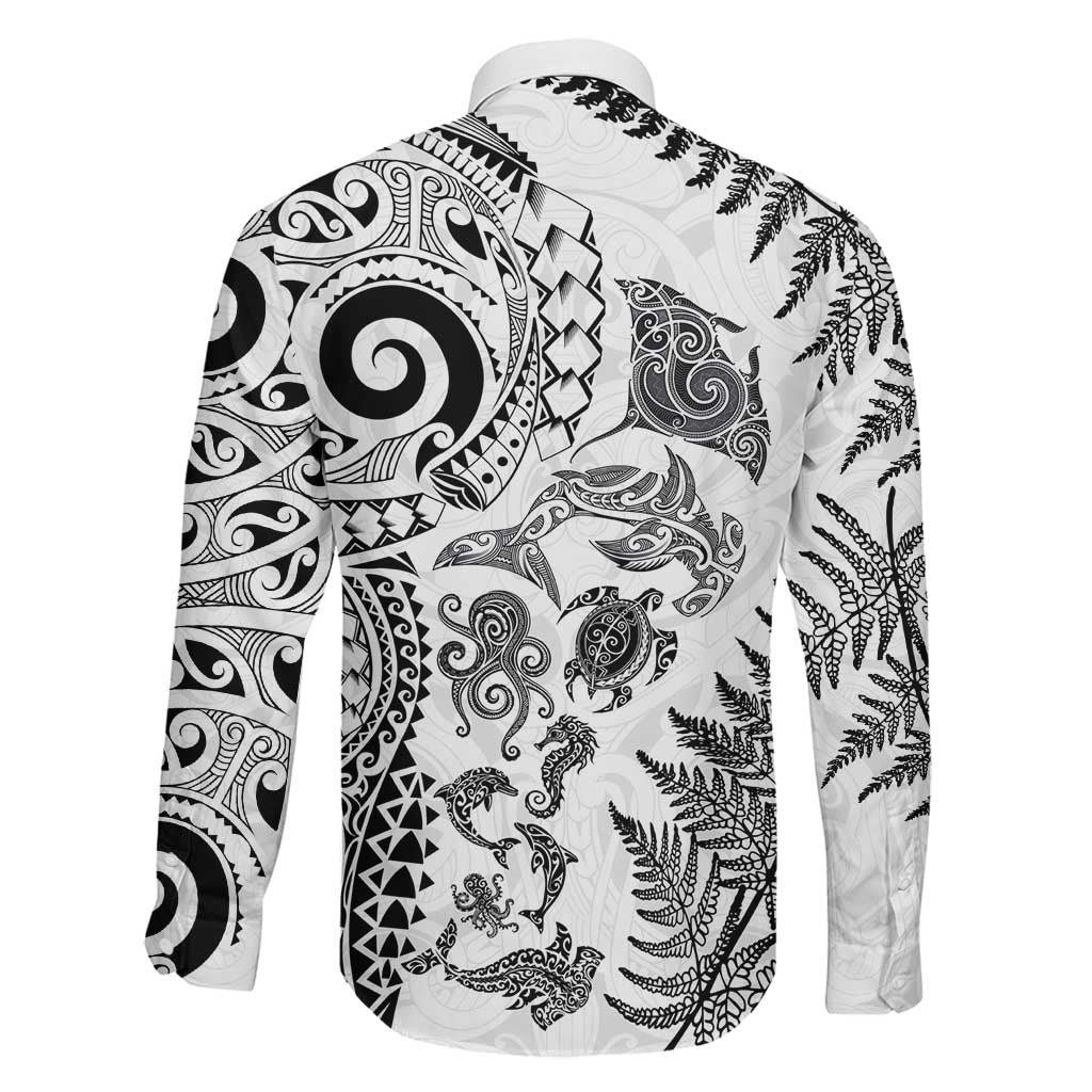 New Zealand Sea Animals Family Matching Summer Maxi Dress and Hawaiian Shirt with Maori Koru Tribal Tattoo and Silver Ferns White Color LT03 - Polynesian Pride