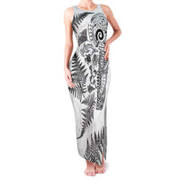 New Zealand Sea Animals Family Matching Tank Maxi Dress and Hawaiian Shirt with Maori Koru Tribal Tattoo and Silver Ferns White Color LT03 Mom's Dress White - Polynesian Pride