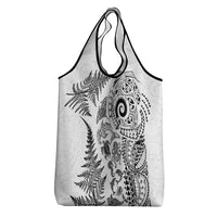 New Zealand Sea Animals Grocery Bag with Maori Koru Tribal Tattoo and Silver Ferns White Color LT03 - Polynesian Pride