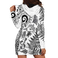 New Zealand Sea Animals Hoodie Dress with Maori Koru Tribal Tattoo and Silver Ferns White Color LT03 - Polynesian Pride