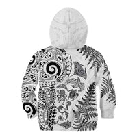 New Zealand Sea Animals Kid Hoodie with Maori Koru Tribal Tattoo and Silver Ferns White Color LT03 - Polynesian Pride