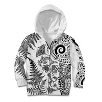 New Zealand Sea Animals Kid Hoodie with Maori Koru Tribal Tattoo and Silver Ferns White Color LT03 Zip Hoodie White - Polynesian Pride