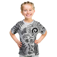 New Zealand Sea Animals Kid T Shirt with Maori Koru Tribal Tattoo and Silver Ferns White Color LT03 White - Polynesian Pride