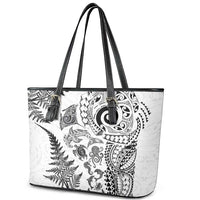 New Zealand Sea Animals Leather Tote Bag with Maori Koru Tribal Tattoo and Silver Ferns White Color LT03 - Polynesian Pride