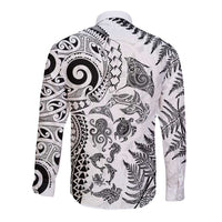 New Zealand Sea Animals Long Sleeve Button Shirt with Maori Koru Tribal Tattoo and Silver Ferns White Color LT03 - Polynesian Pride
