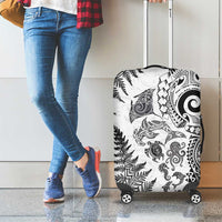 New Zealand Sea Animals Luggage Cover with Maori Koru Tribal Tattoo and Silver Ferns White Color LT03 - Polynesian Pride