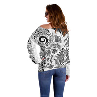 New Zealand Sea Animals Off Shoulder Sweater with Maori Koru Tribal Tattoo and Silver Ferns White Color LT03 - Polynesian Pride