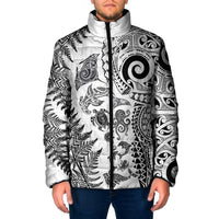 New Zealand Sea Animals Padded Jacket with Maori Koru Tribal Tattoo and Silver Ferns White Color LT03 Men White - Polynesian Pride