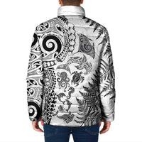 New Zealand Sea Animals Padded Jacket with Maori Koru Tribal Tattoo and Silver Ferns White Color LT03 - Polynesian Pride