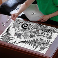 New Zealand Sea Animals Puzzle with Maori Koru Tribal Tattoo and Silver Ferns White Color LT03 - Polynesian Pride