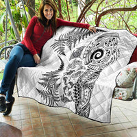 New Zealand Sea Animals Quilt with Maori Koru Tribal Tattoo and Silver Ferns White Color LT03 - Polynesian Pride