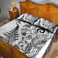 New Zealand Sea Animals Quilt Bed Set with Maori Koru Tribal Tattoo and Silver Ferns White Color LT03 - Polynesian Pride