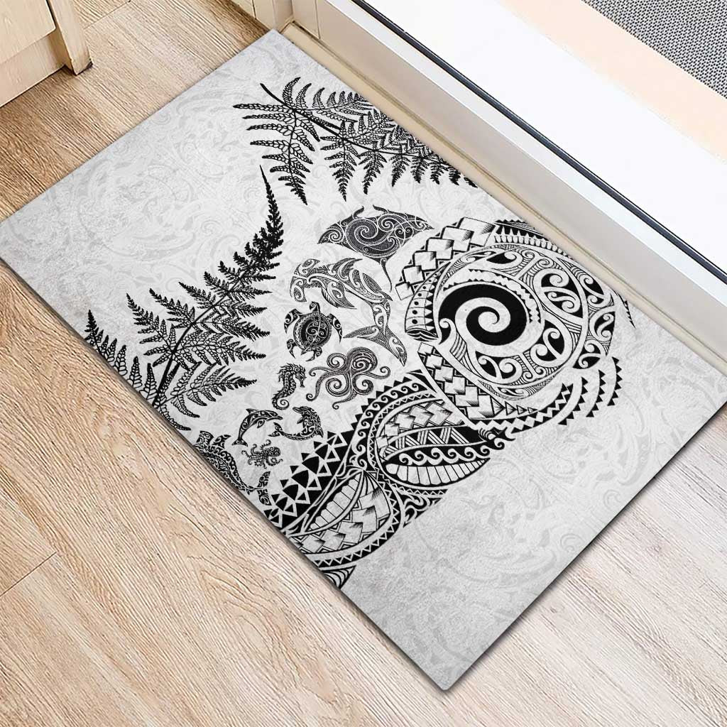 New Zealand Sea Animals Rubber Doormat with Maori Koru Tribal Tattoo and Silver Ferns White Color LT03 - Polynesian Pride
