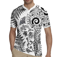 New Zealand Sea Animals Rugby Jersey with Maori Koru Tribal Tattoo and Silver Ferns White Color LT03 - Polynesian Pride
