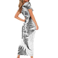 New Zealand Sea Animals Short Sleeve Bodycon Dress with Maori Koru Tribal Tattoo and Silver Ferns White Color LT03 - Polynesian Pride