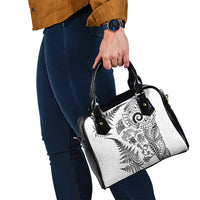 New Zealand Sea Animals Shoulder Handbag with Maori Koru Tribal Tattoo and Silver Ferns White Color LT03 - Polynesian Pride