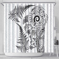 New Zealand Sea Animals Shower Curtain with Maori Koru Tribal Tattoo and Silver Ferns White Color LT03 - Polynesian Pride