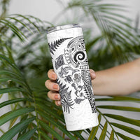New Zealand Sea Animals Skinny Tumbler with Maori Koru Tribal Tattoo and Silver Ferns White Color LT03 - Polynesian Pride