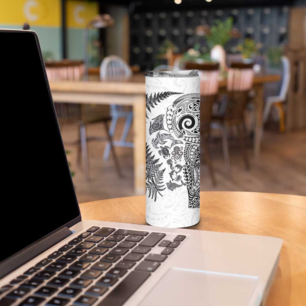 New Zealand Sea Animals Skinny Tumbler with Maori Koru Tribal Tattoo and Silver Ferns White Color LT03 - Polynesian Pride