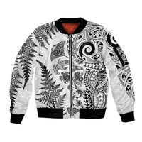 New Zealand Sea Animals Sleeve Zip Bomber Jacket with Maori Koru Tribal Tattoo and Silver Ferns White Color LT03 Unisex White - Polynesian Pride
