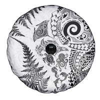 New Zealand Sea Animals Spare Tire Cover with Maori Koru Tribal Tattoo and Silver Ferns White Color LT03 - Polynesian Pride