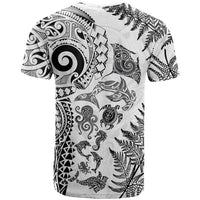 New Zealand Sea Animals T Shirt with Maori Koru Tribal Tattoo and Silver Ferns White Color LT03 - Polynesian Pride