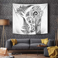 New Zealand Sea Animals Tapestry with Maori Koru Tribal Tattoo and Silver Ferns White Color LT03 White - Polynesian Pride