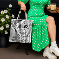 New Zealand Sea Animals Tote Bag with Maori Koru Tribal Tattoo and Silver Ferns White Color LT03 - Polynesian Pride