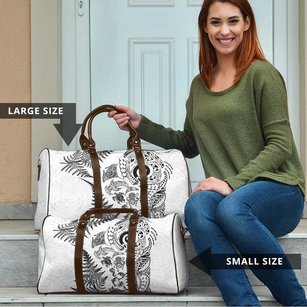 New Zealand Sea Animals Travel Bag with Maori Koru Tribal Tattoo and Silver Ferns White Color LT03 - Polynesian Pride