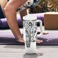 New Zealand Sea Animals Tumbler With Handle with Maori Koru Tribal Tattoo and Silver Ferns White Color LT03 - Polynesian Pride
