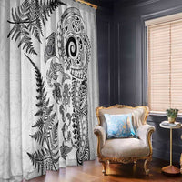 New Zealand Sea Animals Window Curtain with Maori Koru Tribal Tattoo and Silver Ferns White Color LT03 - Polynesian Pride