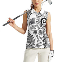 New Zealand Sea Animals Women Sleeveless Polo Shirt with Maori Koru Tribal Tattoo and Silver Ferns White Color LT03 - Polynesian Pride