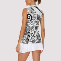 New Zealand Sea Animals Women Sleeveless Polo Shirt with Maori Koru Tribal Tattoo and Silver Ferns White Color LT03 - Polynesian Pride