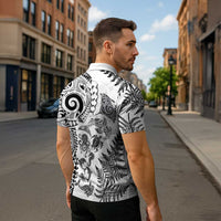 New Zealand Sea Animals Zipper Polo Shirt with Maori Koru Tribal Tattoo and Silver Ferns White Color LT03 - Polynesian Pride