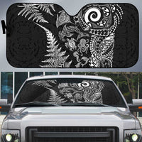 New Zealand Sea Animals Auto Sun Shade with Maori Koru Tribal Tattoo and Silver Ferns Black Color LT03 Black - Polynesian Pride