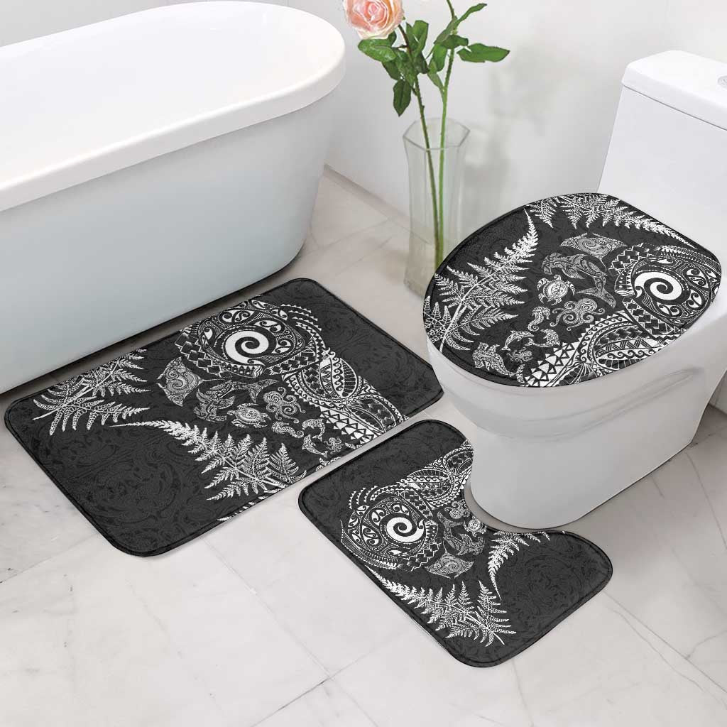 New Zealand Sea Animals Bathroom Set with Maori Koru Tribal Tattoo and Silver Ferns Black Color LT03 - Polynesian Pride