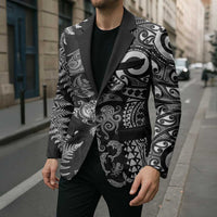 New Zealand Sea Animals Blazer with Maori Koru Tribal Tattoo and Silver Ferns Black Color LT03 - Polynesian Pride