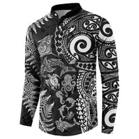 New Zealand Sea Animals Button Sweatshirt with Maori Koru Tribal Tattoo and Silver Ferns Black Color