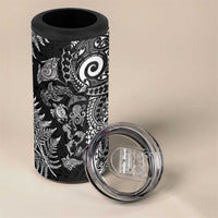 New Zealand Sea Animals 4 in 1 Can Cooler Tumbler with Maori Koru Tribal Tattoo and Silver Ferns Black Color LT03 - Polynesian Pride