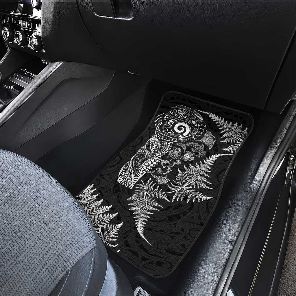 New Zealand Sea Animals Car Mats with Maori Koru Tribal Tattoo and Silver Ferns Black Color LT03 - Polynesian Pride