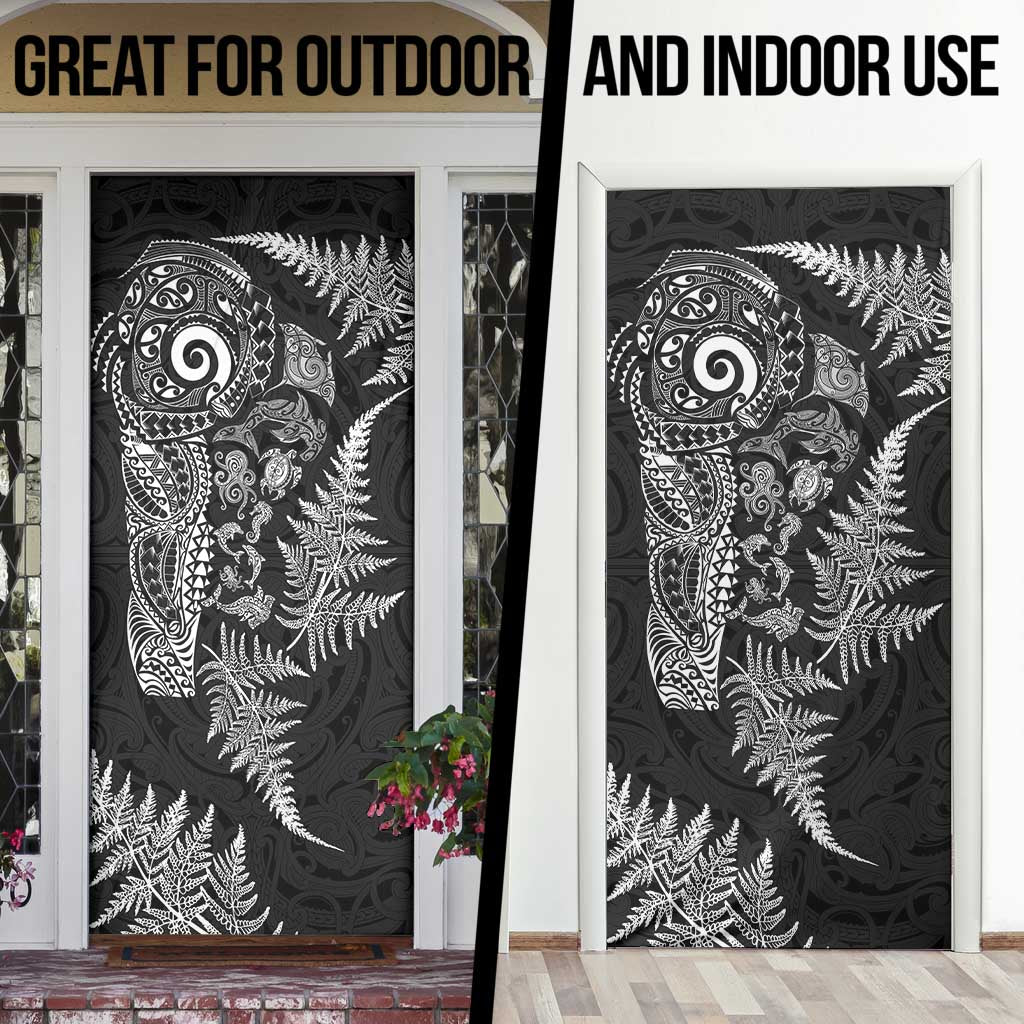 New Zealand Sea Animals Door Cover with Maori Koru Tribal Tattoo and Silver Ferns Black Color LT03 - Polynesian Pride