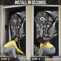 New Zealand Sea Animals Door Cover with Maori Koru Tribal Tattoo and Silver Ferns Black Color LT03 - Polynesian Pride