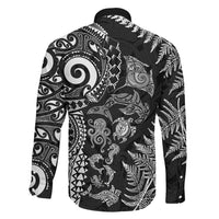 New Zealand Sea Animals Family Matching Off Shoulder Short Dress and Hawaiian Shirt with Maori Koru Tribal Tattoo and Silver Ferns Black Color LT03 - Polynesian Pride
