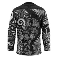 New Zealand Sea Animals Hockey Jersey with Maori Koru Tribal Tattoo and Silver Ferns Black Color LT03 - Polynesian Pride