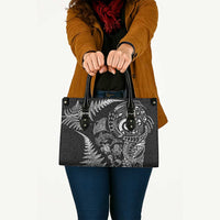 New Zealand Sea Animals Leather Bag with Maori Koru Tribal Tattoo and Silver Ferns Black Color LT03 - Polynesian Pride