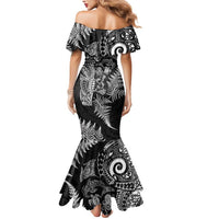 New Zealand Sea Animals Mermaid Dress with Maori Koru Tribal Tattoo and Silver Ferns Black Color LT03 - Polynesian Pride
